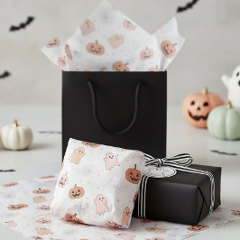 Papel De Seda Calabazas de Halloween con fantasmas en patrón pas