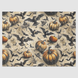 Papel De Seda Calabazas de Halloween Vintage Murciélagos Cuervos