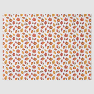 Papel De Seda Calabazas de otoño en acuarela y hojas de otoño