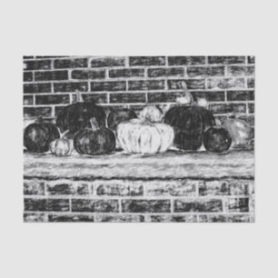 Papel De Seda Calabazas De Otoño Vintage Ladrillo Blanco Y Negro