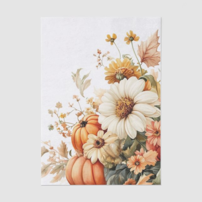 Papel De Seda Calabazas de otoño y flores Patrón de otoño Decoup (Anverso)