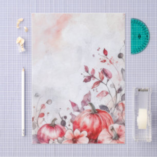 Papel De Seda Calabazas de otoño y flores Patrón de otoño Decoup