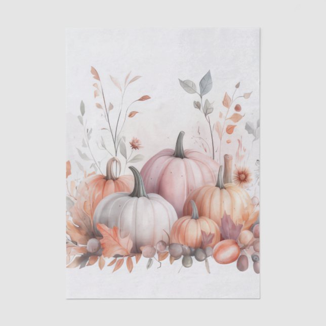 Papel De Seda Calabazas de otoño y flores Patrón de otoño Decoup (Anverso)