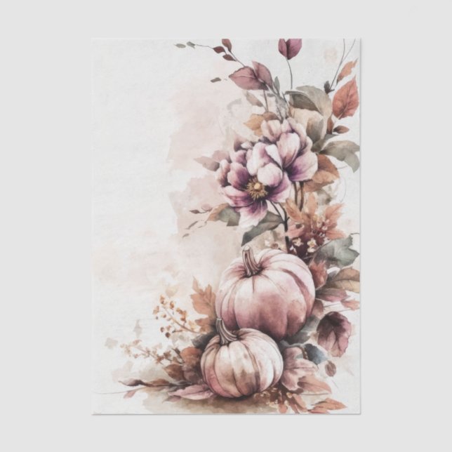Papel De Seda Calabazas de otoño y flores Patrón de otoño Decoup (Anverso)