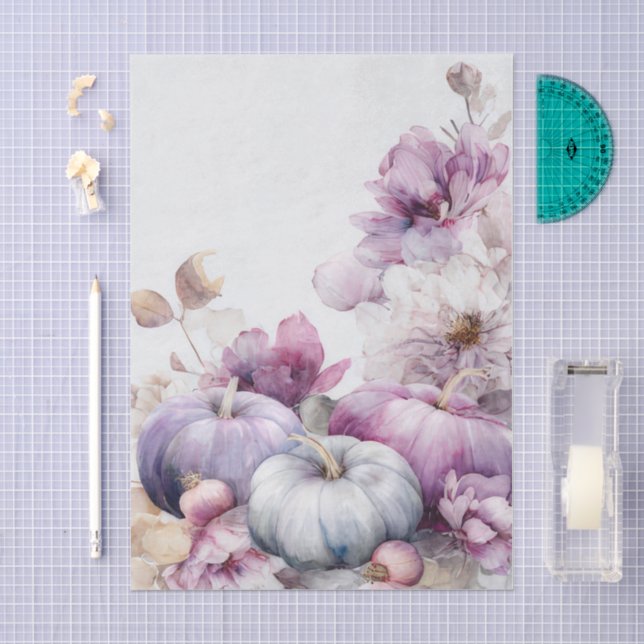 Papel De Seda Calabazas de Otoño y Flores Patrón de Otoño Decoup (Artesanía)