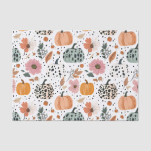 Papel De Seda Calabazas de otoño y flores Patrón de otoño Decoup