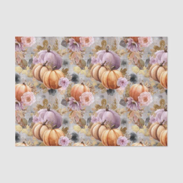 Papel De Seda Calabazas de Otoño y Flores Patrón de Otoño Decoup (Anverso)