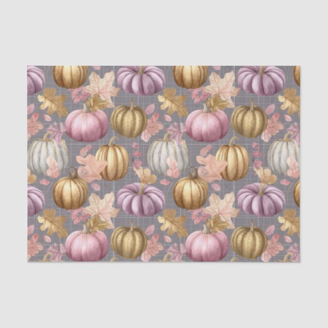 Papel De Seda Calabazas de otoño y flores Patrón de otoño Decoup (Anverso)
