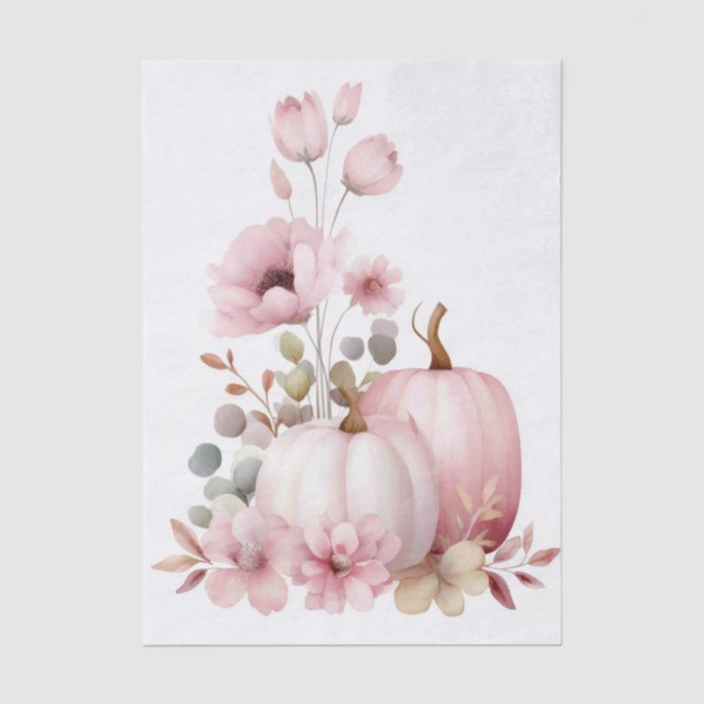 Papel De Seda Calabazas de Otoño y Flores Patrón de Otoño Decoup (Anverso)