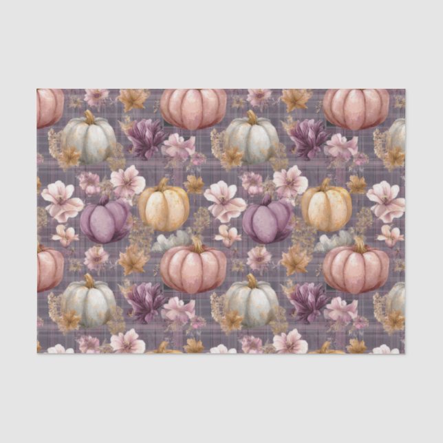 Papel De Seda Calabazas de otoño y flores Patrón de otoño Decoup (Anverso)