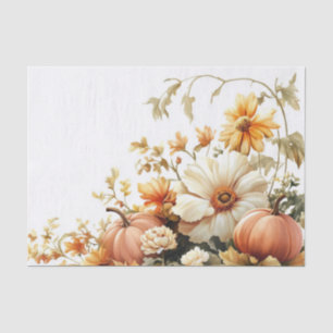 Papel De Seda Calabazas de otoño y flores Patrón de otoño Decoup