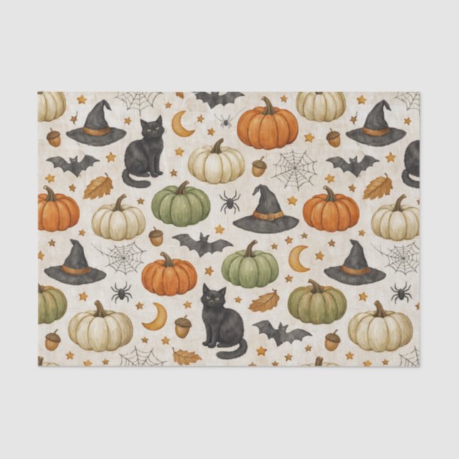 Papel De Seda Calabazas Gato Negro de Halloween (Anverso)
