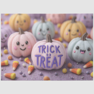 Papel De Seda Calabazas Kawaii Pastel con truco o truco texto