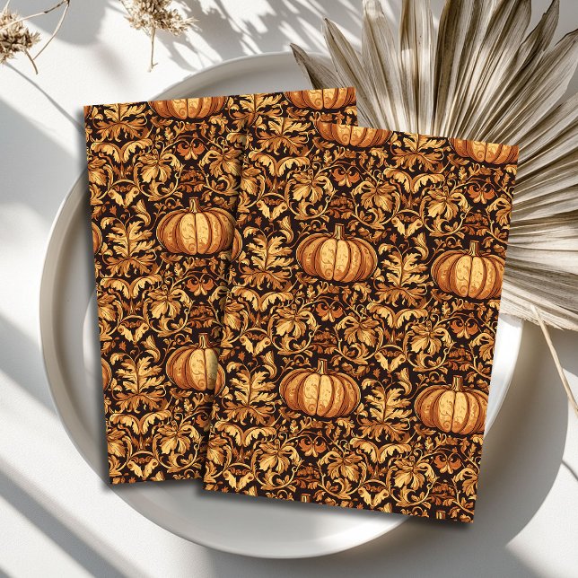 Papel De Seda Calabazas marrón de oro Art Nouveau Morris otoño (Art nouveau Morris autumn gold brown pumpkins Tissue Paper)