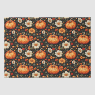 Papel De Seda Calabazas Naranjas De Otoño Y Florales