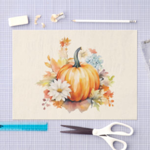 Papel De Seda Calabazas naranjas y flores Otoño