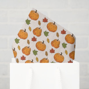 Papel De Seda Calabazas naranjas Y Patrón De Hojas De Otoño