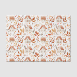 Papel De Seda Calabazas otoñales, casas, funda de patrón de hoja