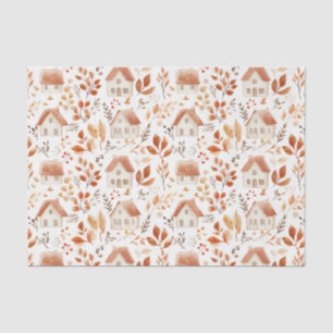 Papel De Seda Calabazas otoñales, casas, funda de patrón de hoja