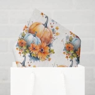 Papel De Seda Calabazas otoñales con flores y patrón de follaje