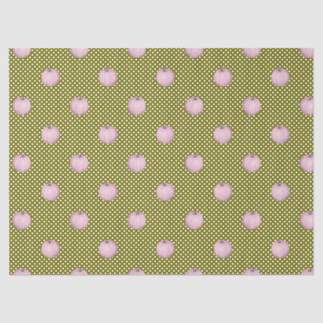 Papel De Seda Calabazas rosas saltean puntos de polka verde (Anverso)