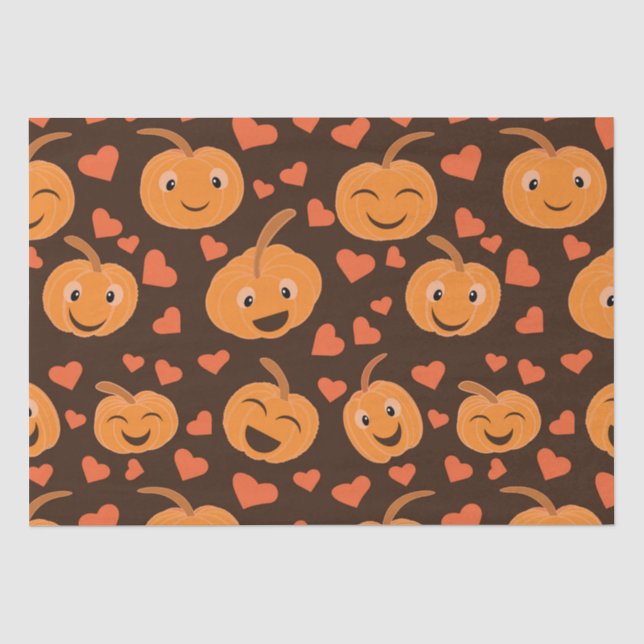Papel De Seda Calabazas sonrientes patrón con corazones (Anverso)