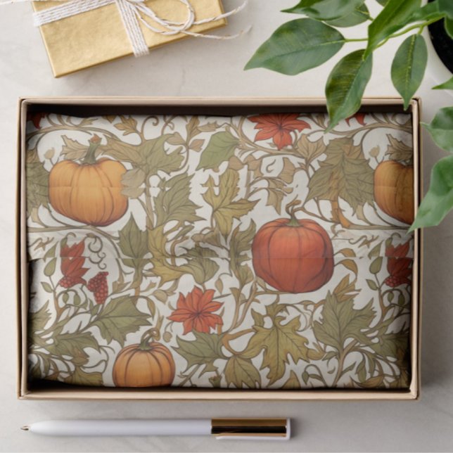 Papel De Seda Calabazas Wild Turkey de William Morris  (William Morris pumpkins for gifting or crafting)