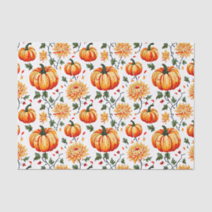Papel De Seda Calabazas y Crisantemos Otoñales Festivos