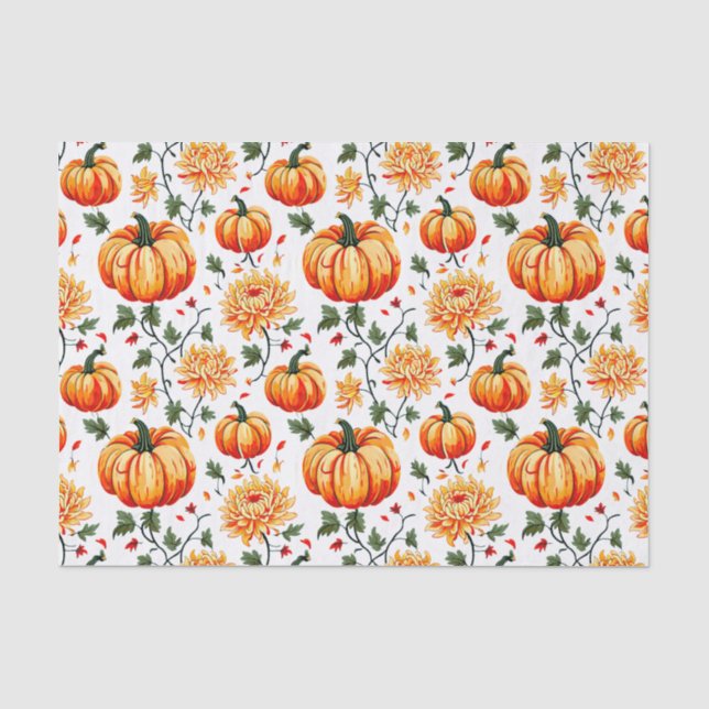 Papel De Seda Calabazas y Crisantemos Otoñales Festivos (Anverso)