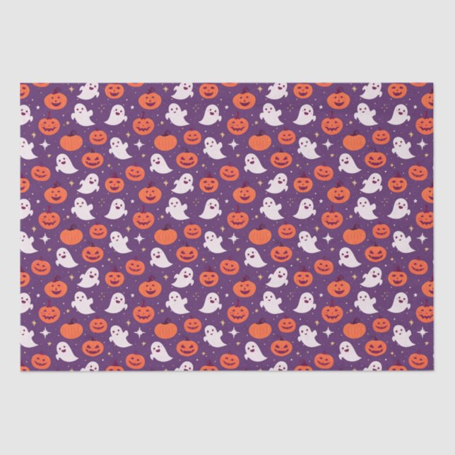 Papel De Seda Calabazas y fantasmas de Halloween (Anverso)