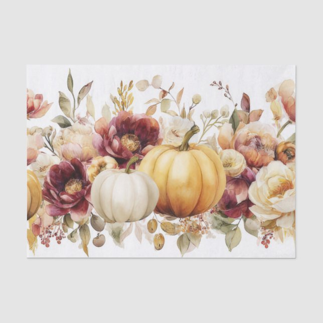 Papel De Seda Calabazas y flores otoñales caen en descomposición (Anverso)