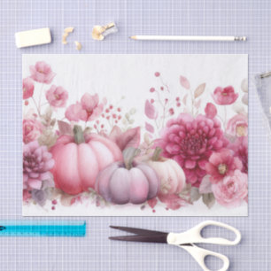 Papel De Seda Calabazas y flores rosadas otoñales caen en descom