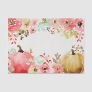 Papel De Seda Calabazas y flores rosadas otoñales caen en descom