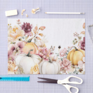 Papel De Seda Calabazas y flores rosadas otoñales caen en descom
