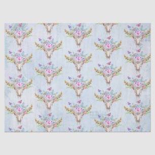 Papel De Seda Calavera animal Boho con mariposas y flores