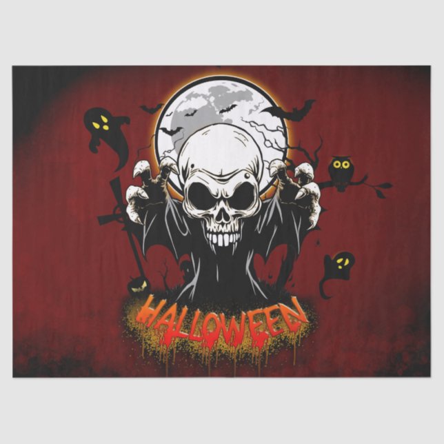 Papel De Seda Calavera con dientes afilados y amenazantes (Anverso)