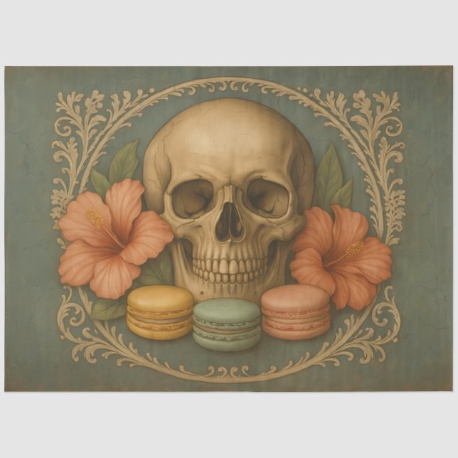 Papel De Seda Calavera con Macarons | Decoupage de Calavera Anti (Anverso)