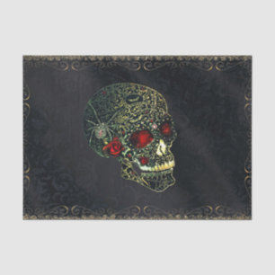 Papel De Seda Calavera de Araña Joyada y Rosas Fiesta Glam Gótic