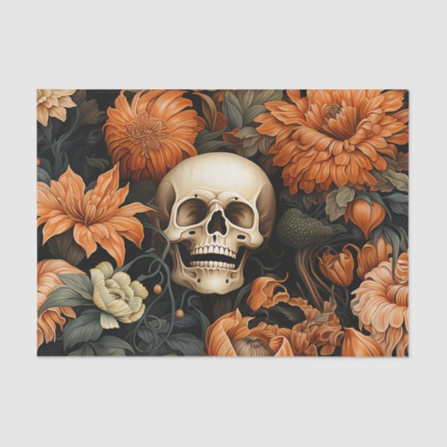 Papel De Seda Calavera de flores elegantes de Halloween (Anverso)