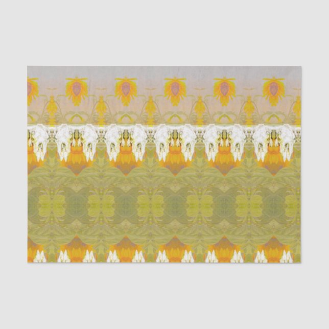 Papel De Seda Calavera de toro con patrón floral verde amarillo  (Anverso)