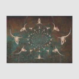 Papel De Seda Calavera de toro con textura marrón teal vintage o