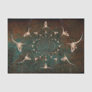 Papel De Seda Calavera de toro con textura marrón teal vintage o