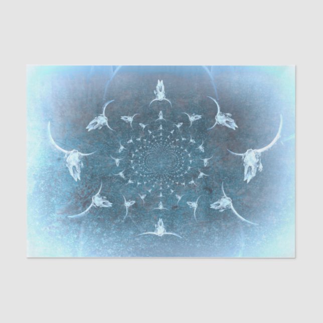 Papel De Seda Calavera de toro de textura azul rugiana occidenta (Anverso)