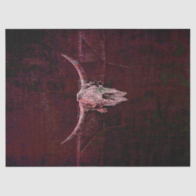 Papel De Seda Calavera de toro País Occidental Rojo Marrón Viejo (Anverso)