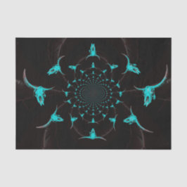 Papel De Seda Calavera de vaca azul teal occidental negro rústic