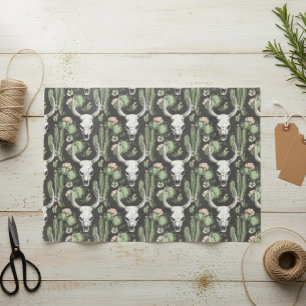 Papel De Seda Calavera de vaca occidental y cactus