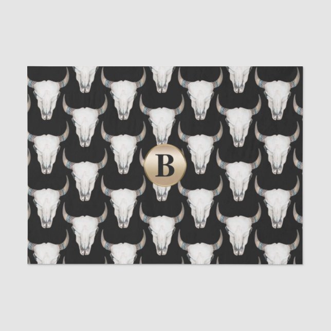 Papel De Seda Calavera de Vaca Rústica Boho Monograma Personaliz (Anverso)
