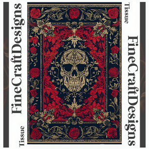 Papel De Seda Calavera Decoupage Rojo y Negro Barroco Ornamentad