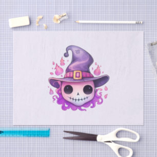 Papel De Seda Calavera en un sombrero de bruja caprichosa