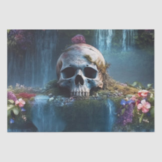 Papel De Seda Calavera entre cascadas y descomposición de flores